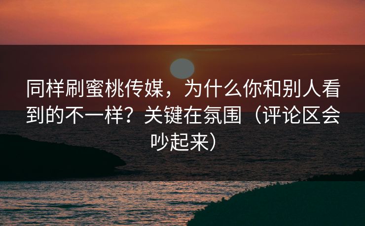 同样刷蜜桃传媒，为什么你和别人看到的不一样？关键在氛围（评论区会吵起来）